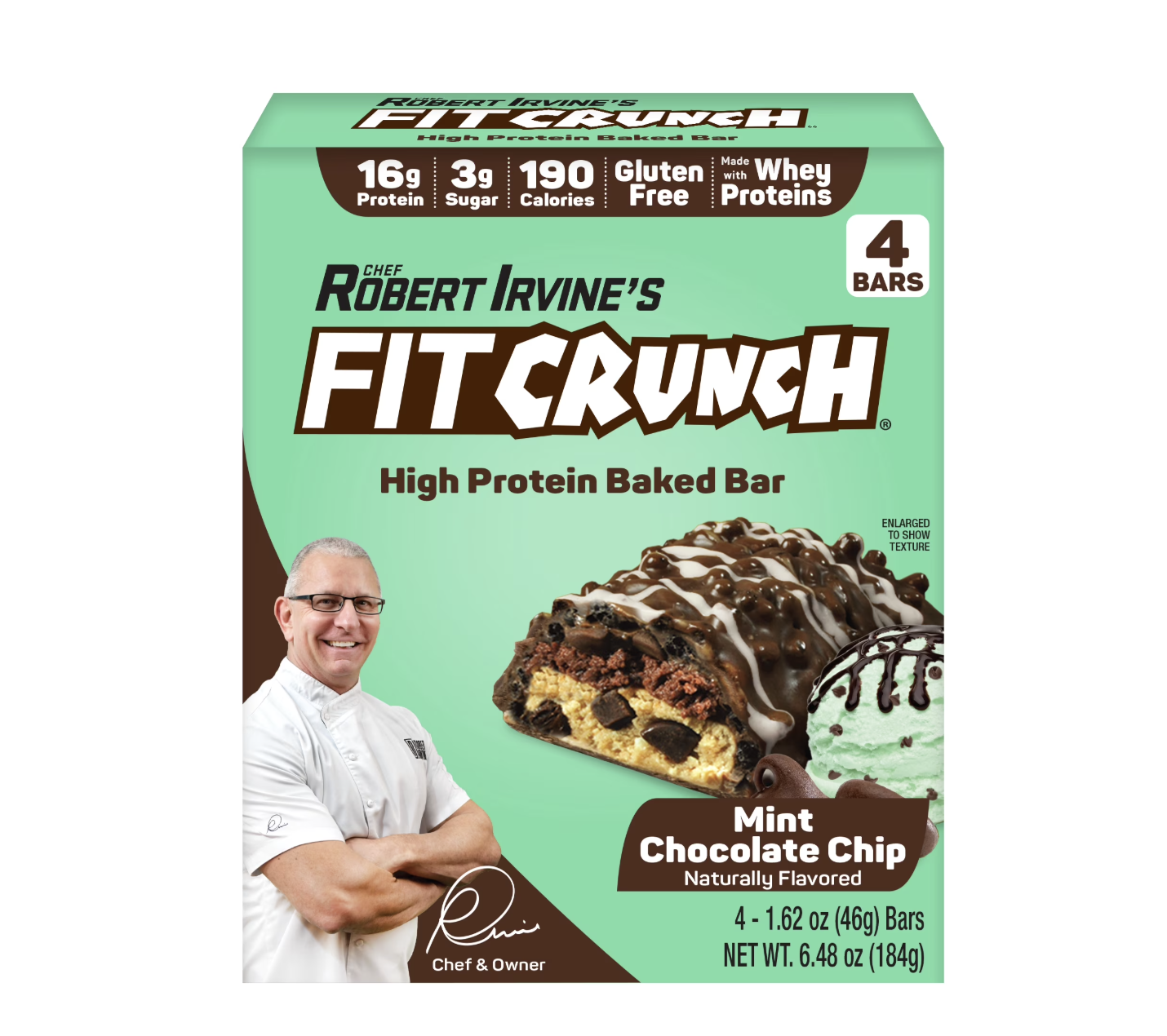 FITCRUNCH High Protein Baked Bar, Mint Chocolate Chip