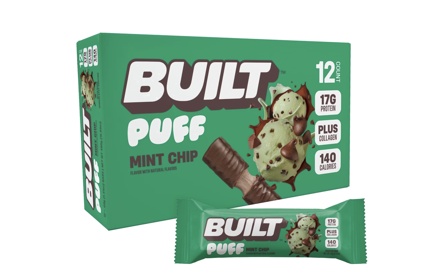 BUILT Bar Puff Protein Snack Bars Mint Chip Puff