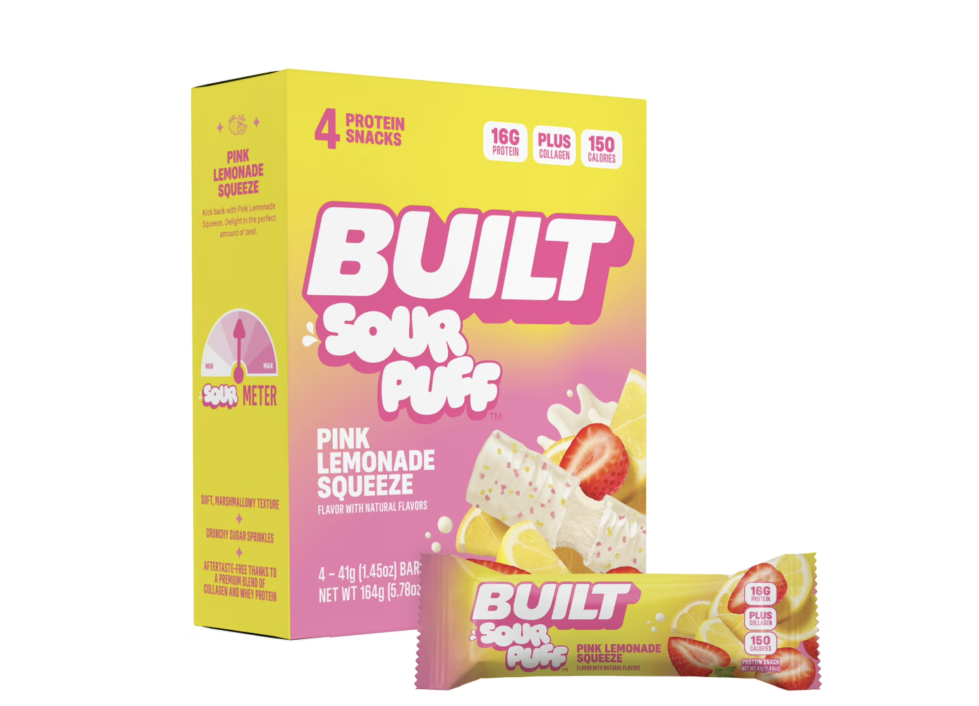 BUILT Sour Puff Protein Bar, Pink Lemonade