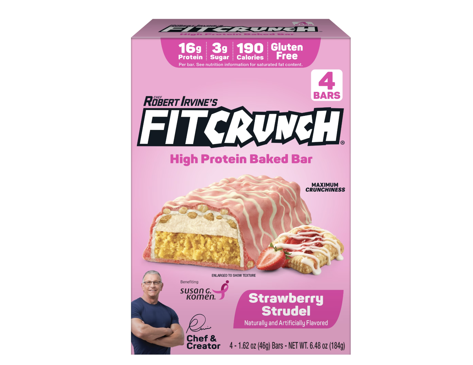 FITCRUNCH High Protein Baked Bar, Strawberry Strudel