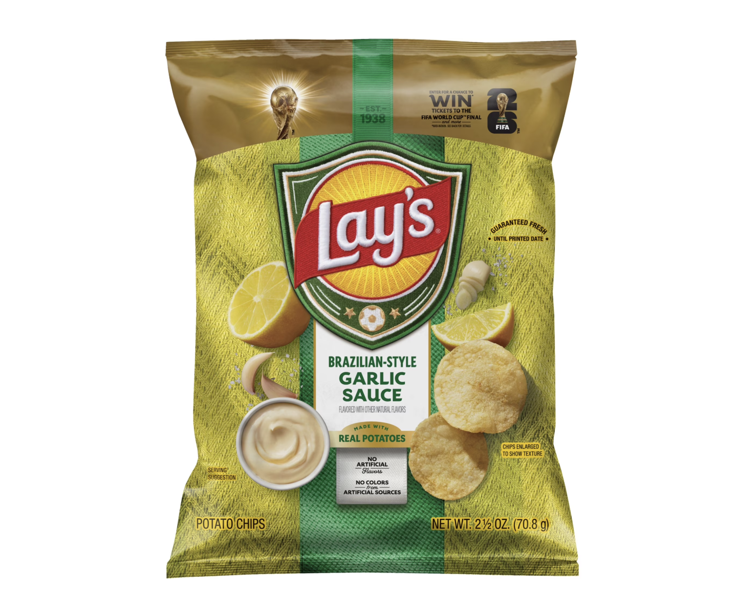 Lays Brazilian-Style Garlic Sauce Flavored Potato Chips Bag